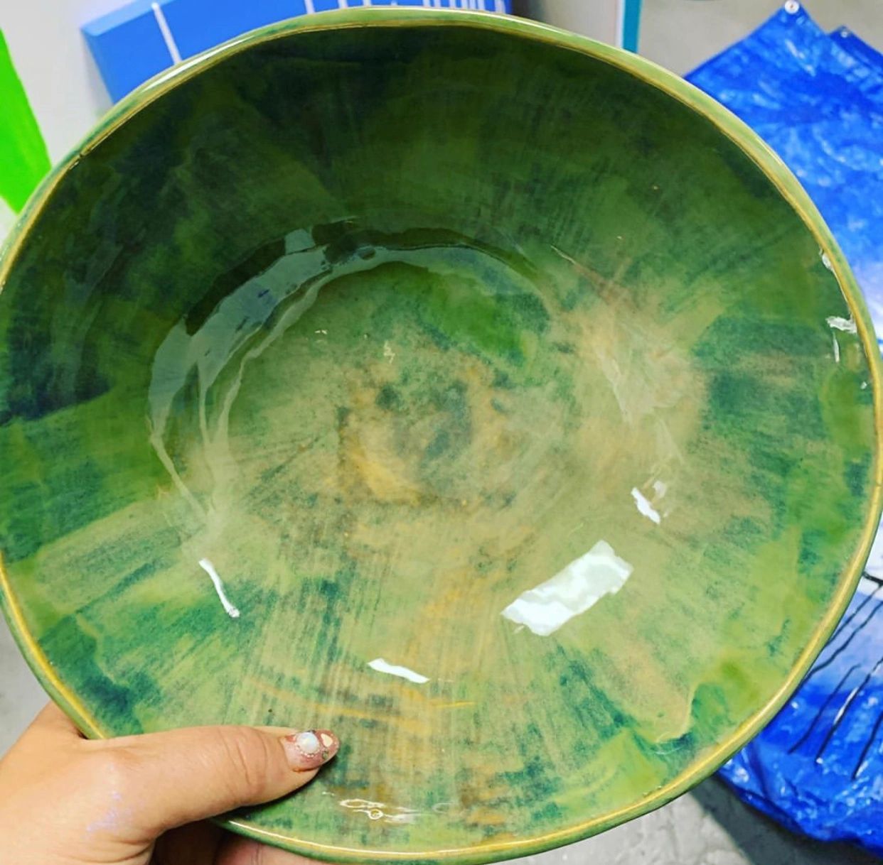 Green glazed ceramic bowl